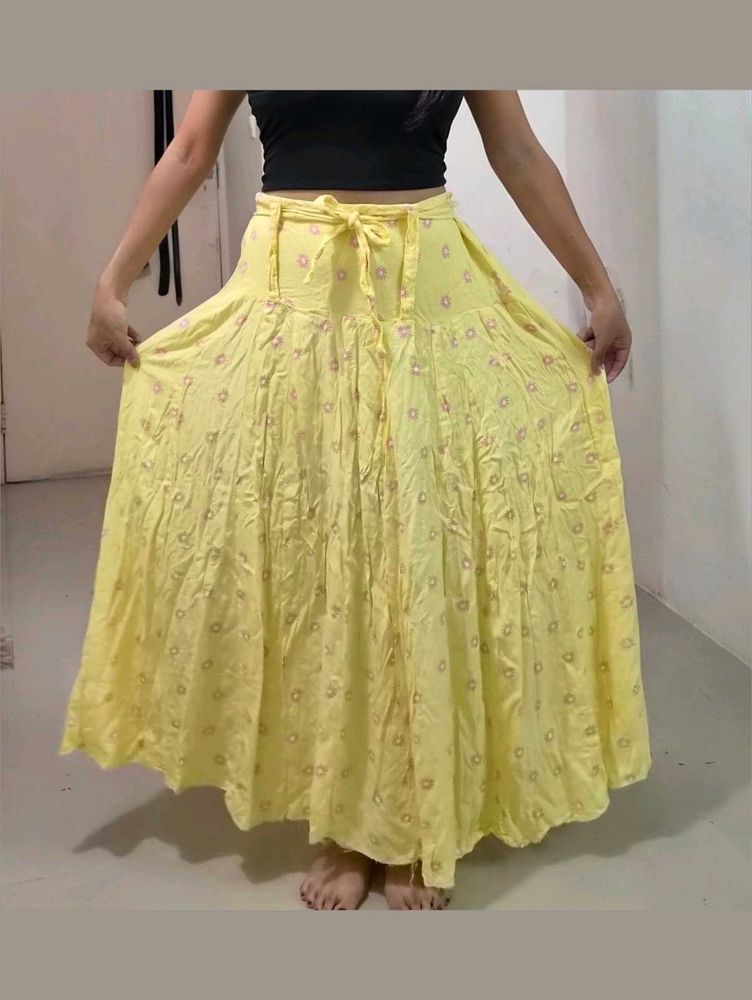 Yellow Floral Tiered Maxi Skirt
