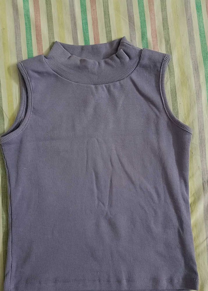 Sleeveless Mock Neck Ribbed Top