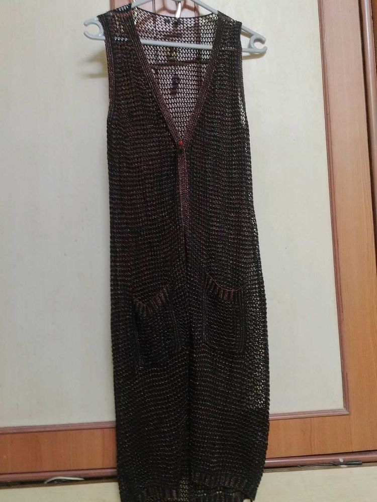 Sheer Knit Long Vest