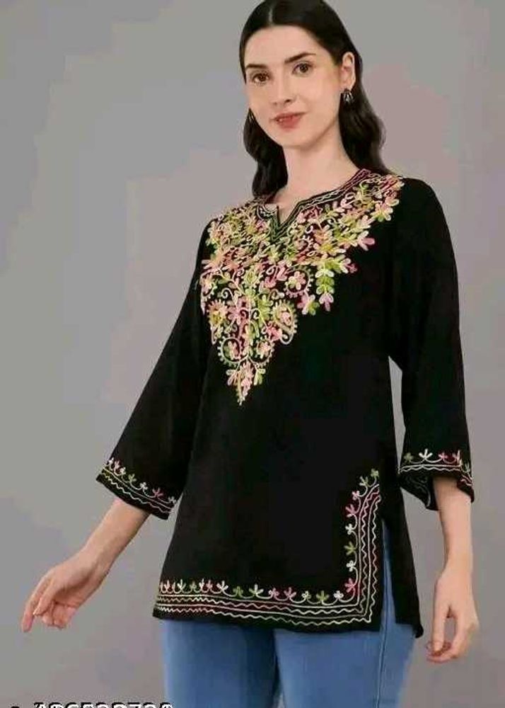 Black Embroidered Kurti Top