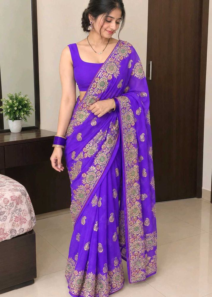 saree elegant lavender party wear heavy