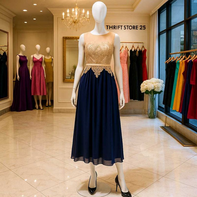 Diwali 🎇 🪔 Sale !!Elegant Navy &amp; Gold  Dress