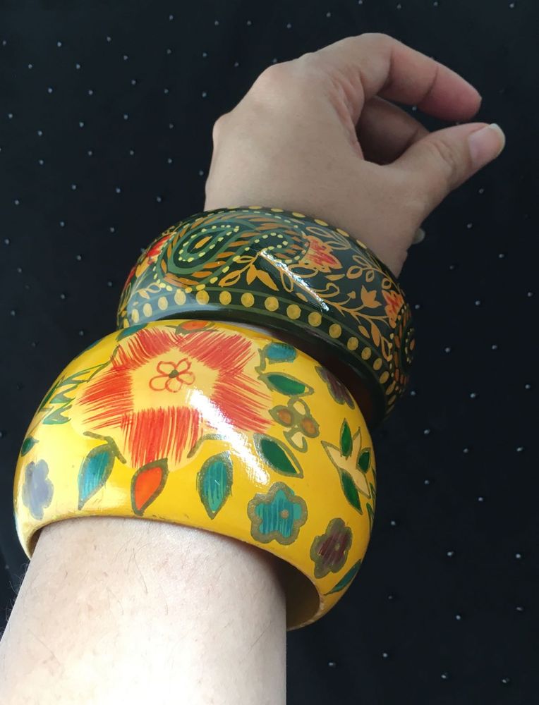 Price drop!!  Two handpainted wooden bangles