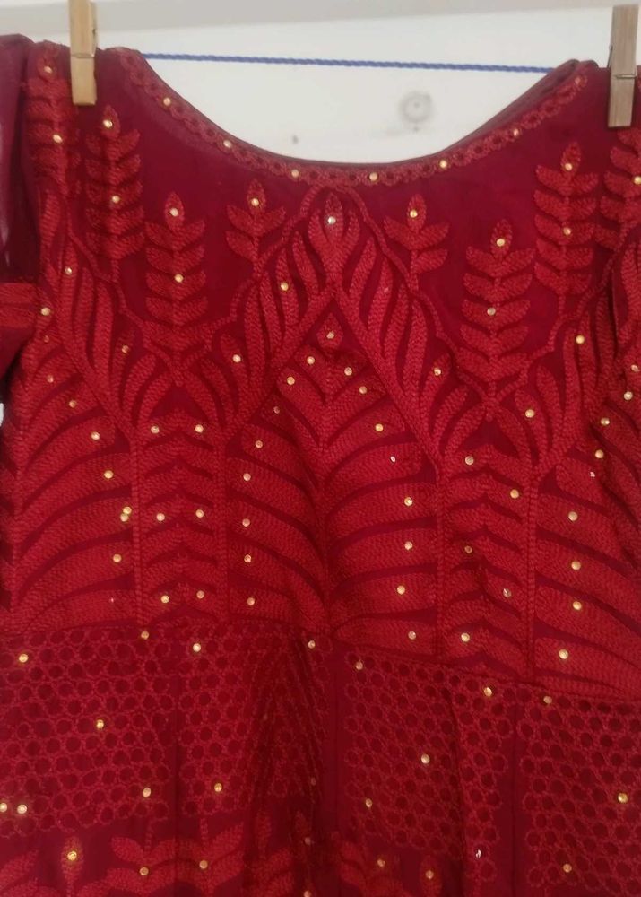 Maroon Embroidered Anarkali Dress