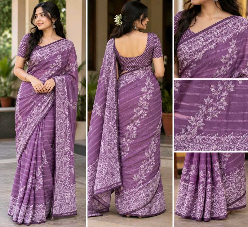 Elegant Purple Embroidered Saree BRAND NEW