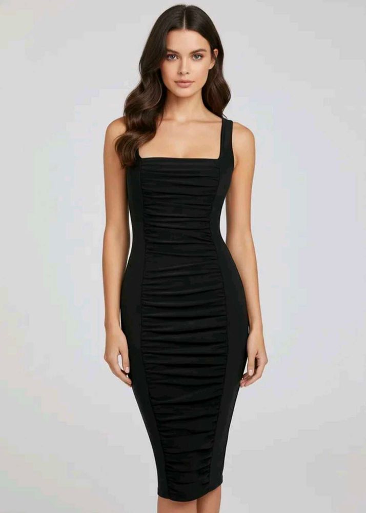 Sleek Black Ruched Sheath Dress