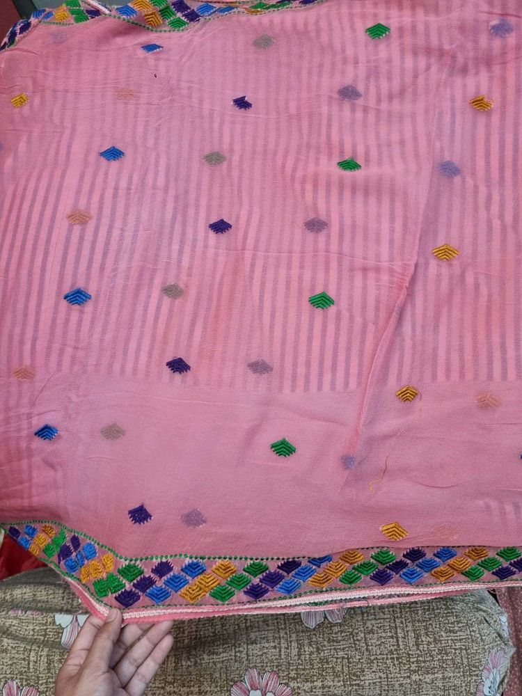 Pink Embroidered Chiffon Dupatta