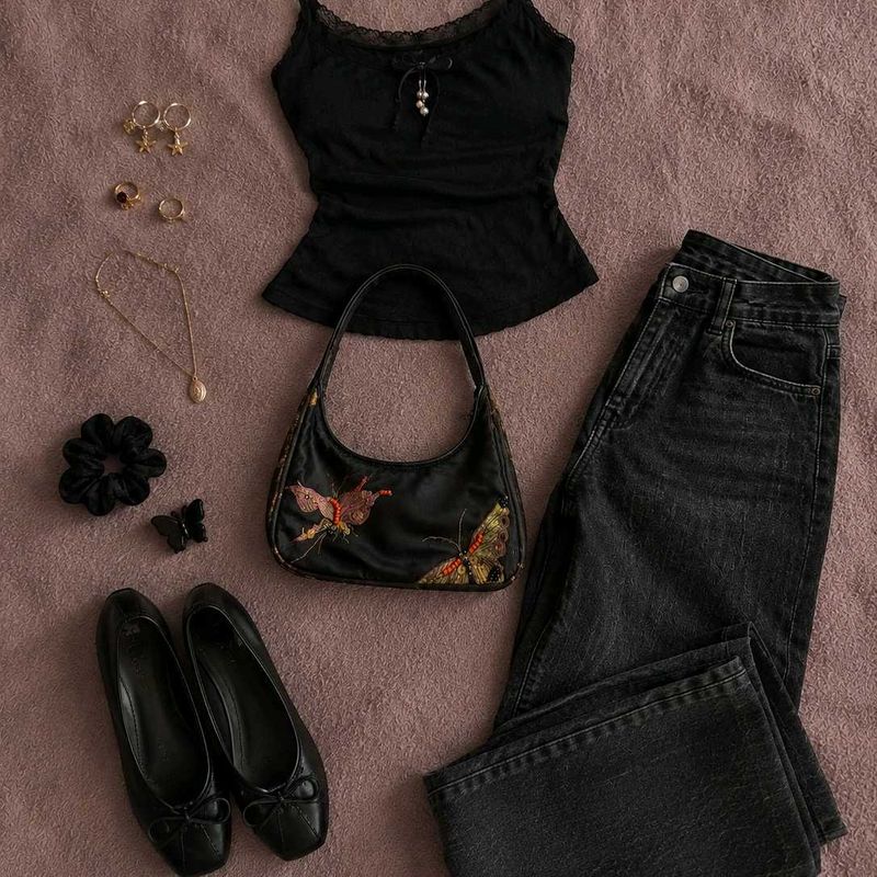 Black Satin Bag with Beaded details