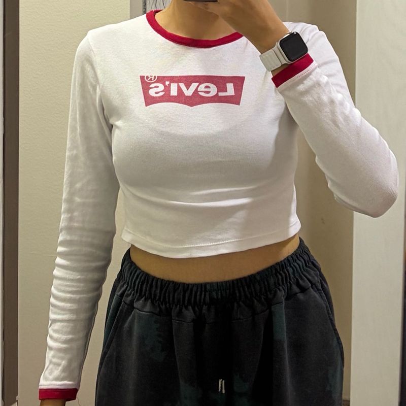 Levi's White Long Sleeve Crop Top