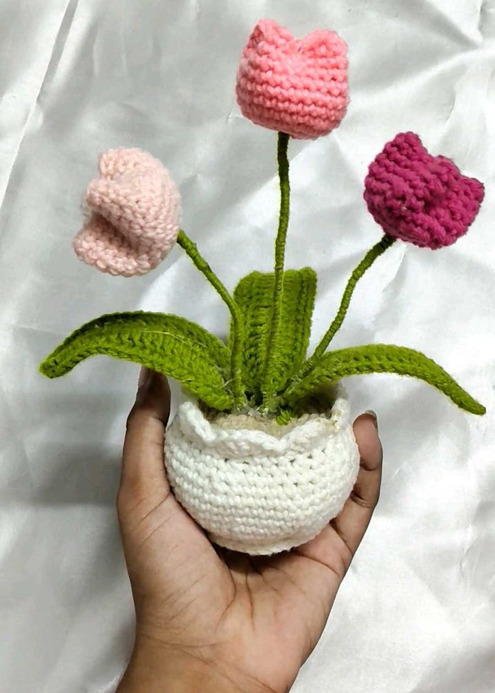 Crocheted Tulip Plant Decor