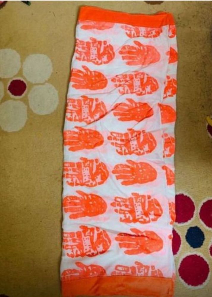 Vibrant Orange Hand Print Dupatta
