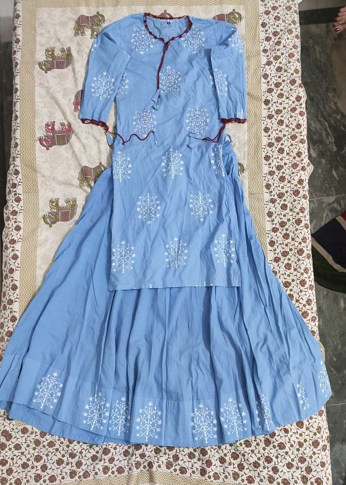 Blue Kurta Skirt Set