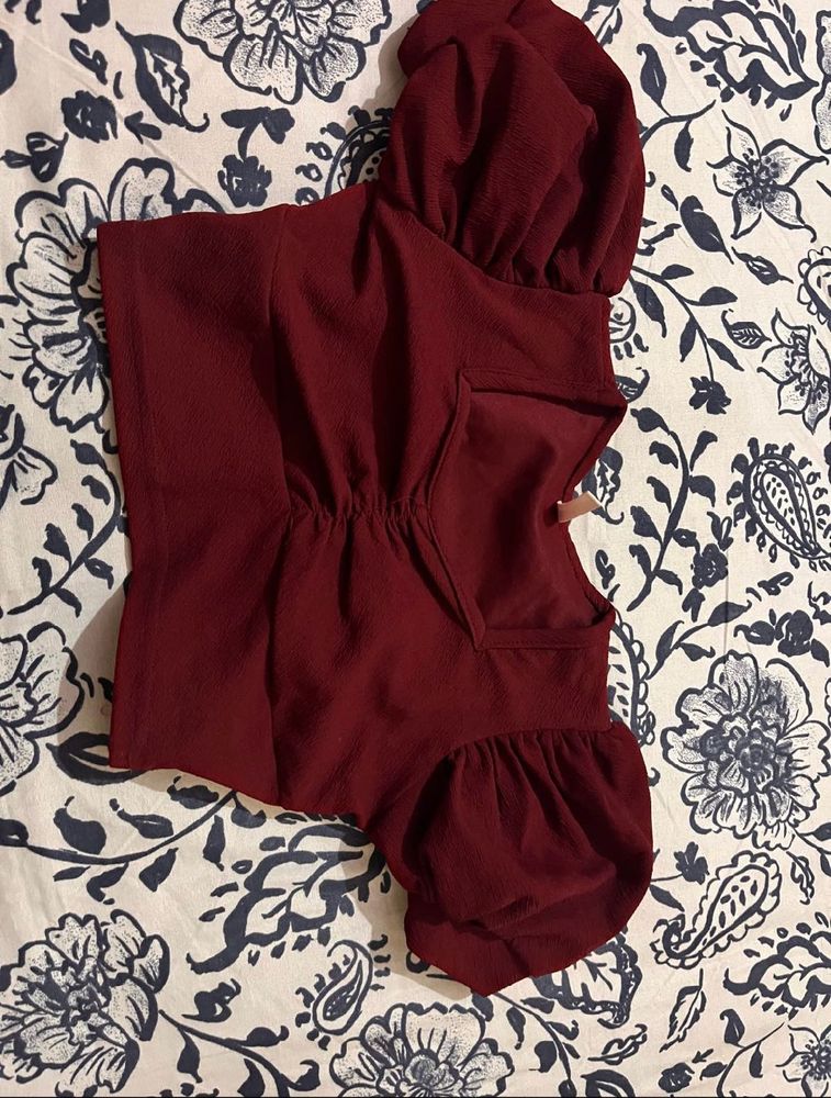 Burgundy Puff Sleeve Top
