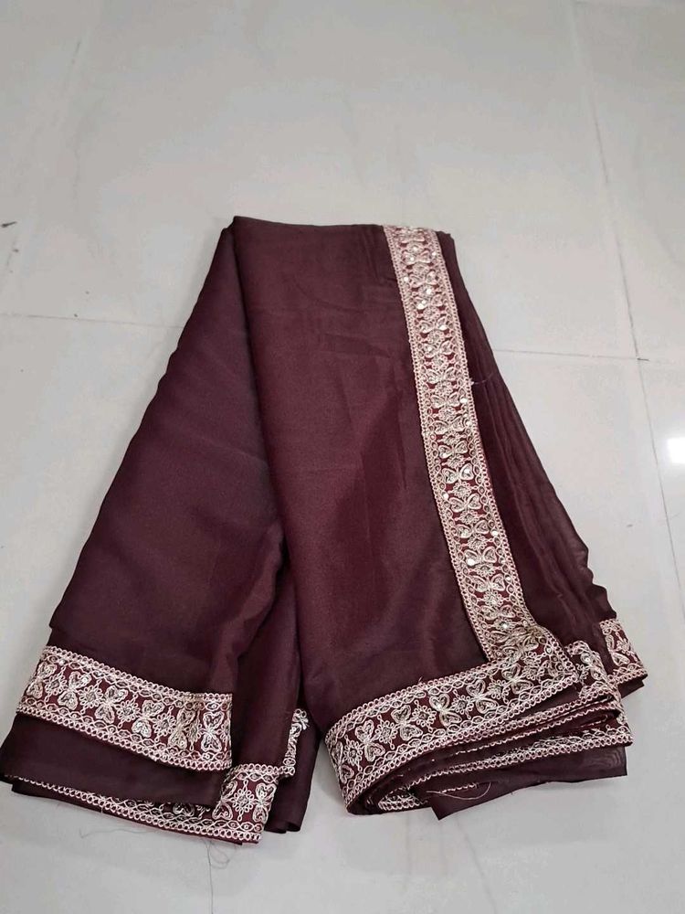 Elegant Embroidered Maroon Saree