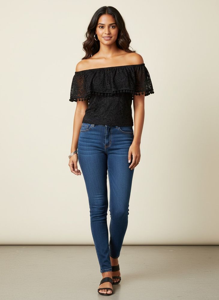 Black Off-Shoulder Lace Top