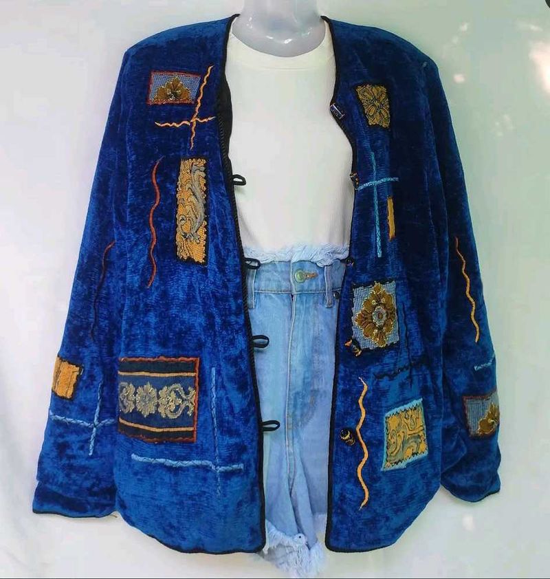 Vintage Blue  Embroidered patchwork Jacket