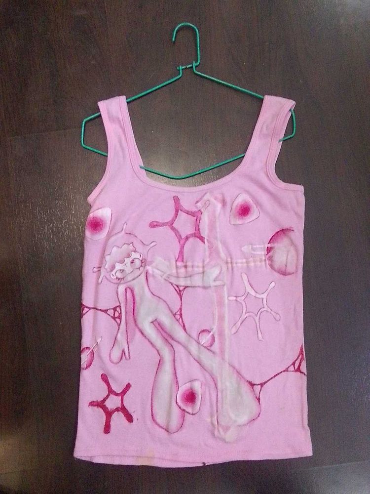 y2k Pink Graphic Tank Top hand painted