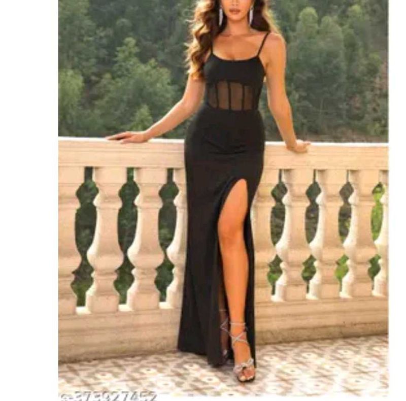 Elegant Black Maxi Dress with Thigh-High Slit