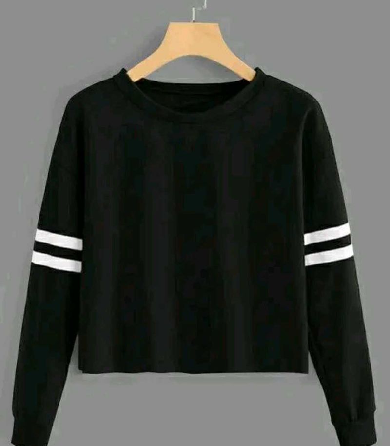 Black Striped Cropped Long Sleeve Top