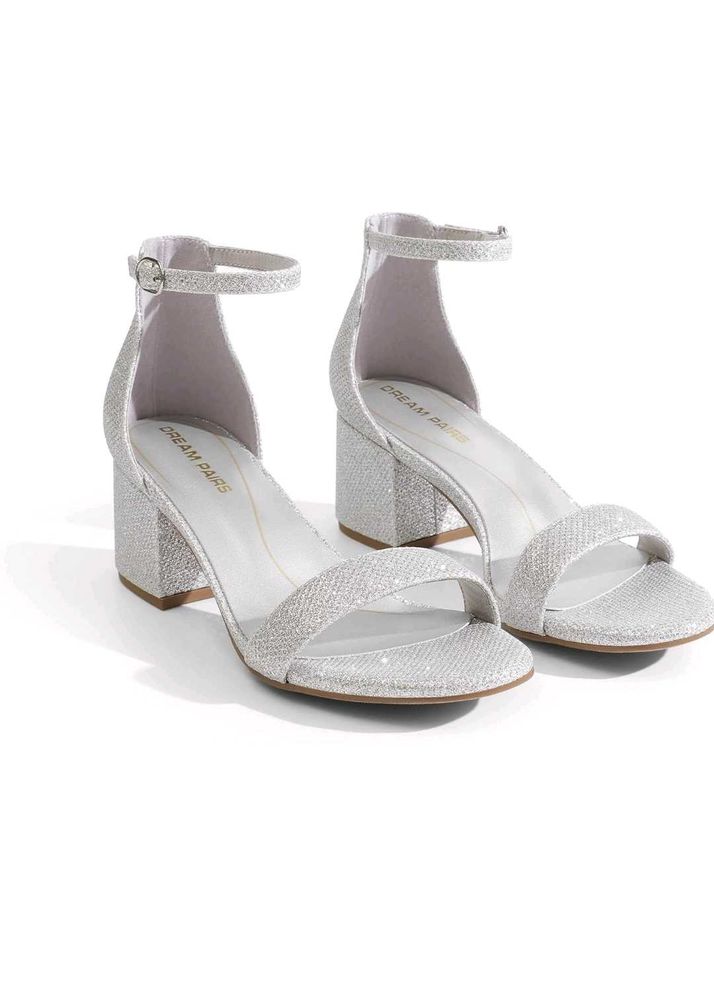 Sparkling Silver Block Heel Sandals
