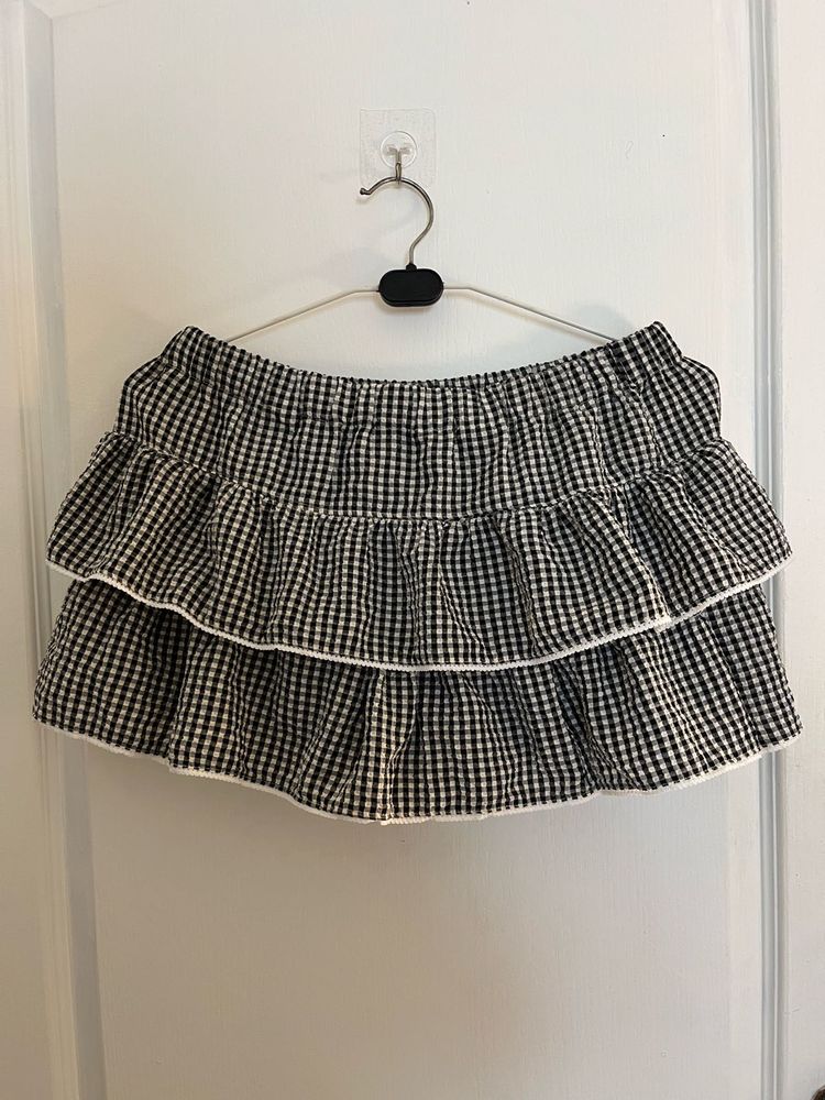 Gingham Tiered Ruffle Mini Skirt