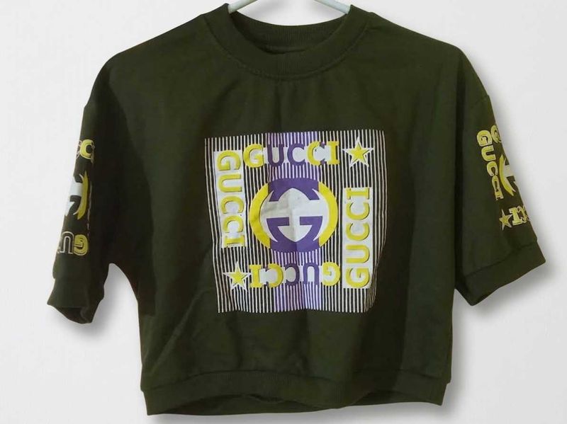 Stylish Gucci Print Cropped T-Shirt