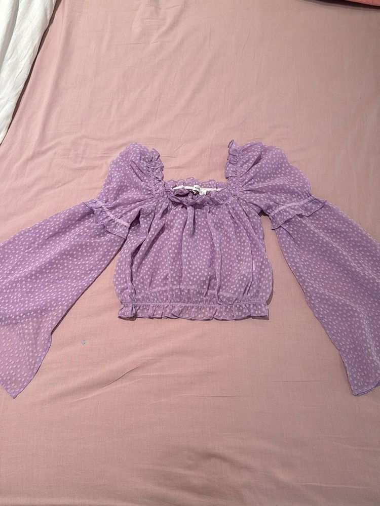 Sheer Purple Blouse with Bell Sleeves - Xs