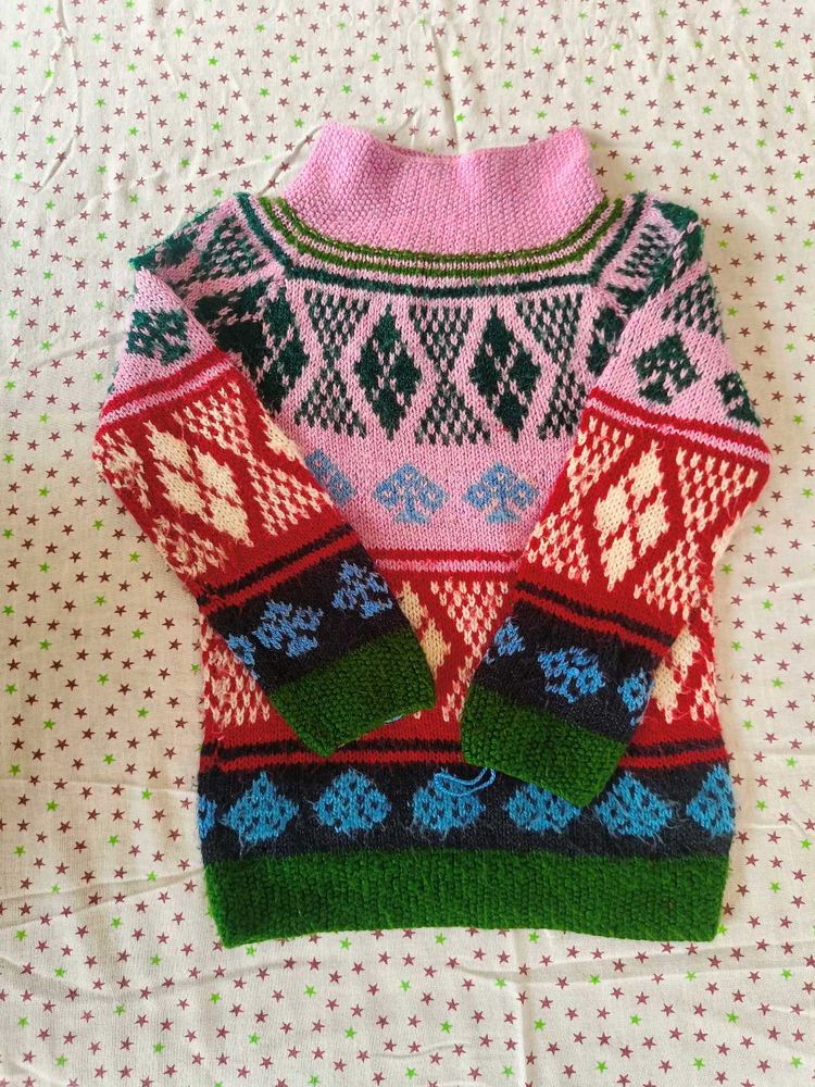 Colorful Patterned Knit Sweater