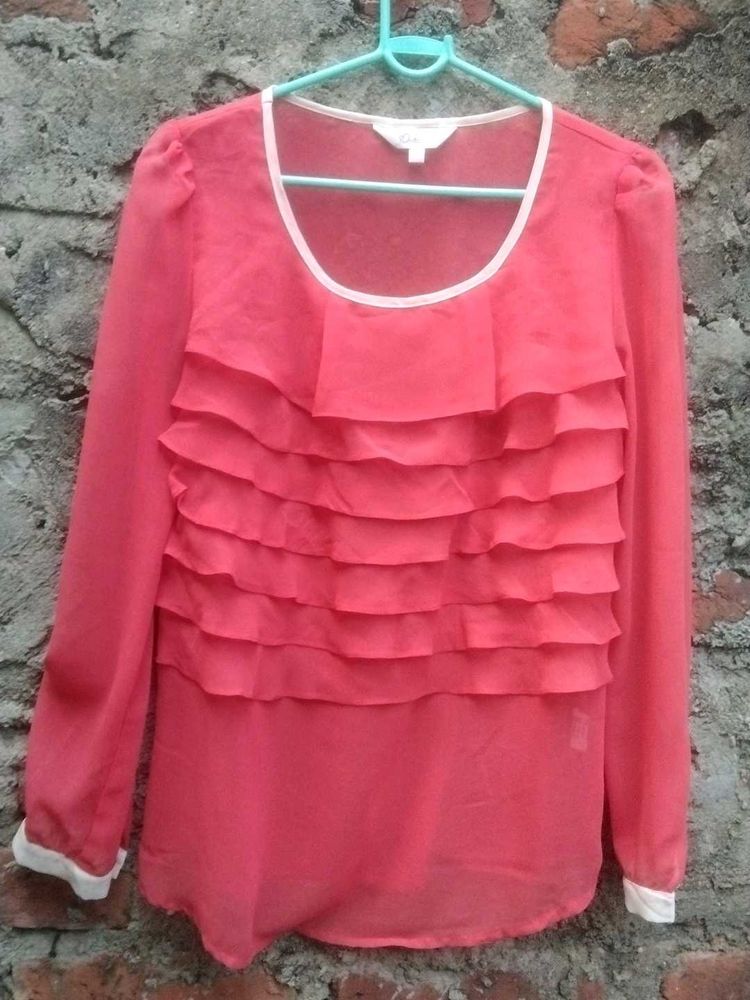 Chic Ruffle Front Coral Top