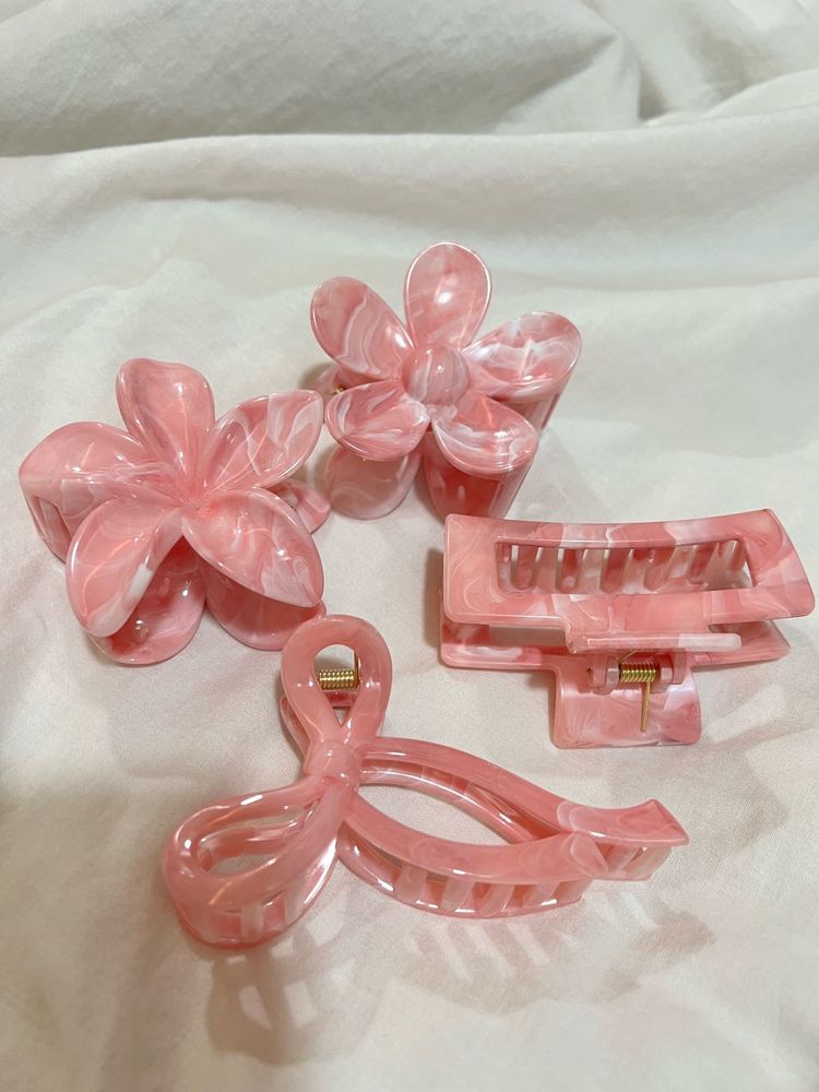 Cute Pink Flower Hair Clips Set