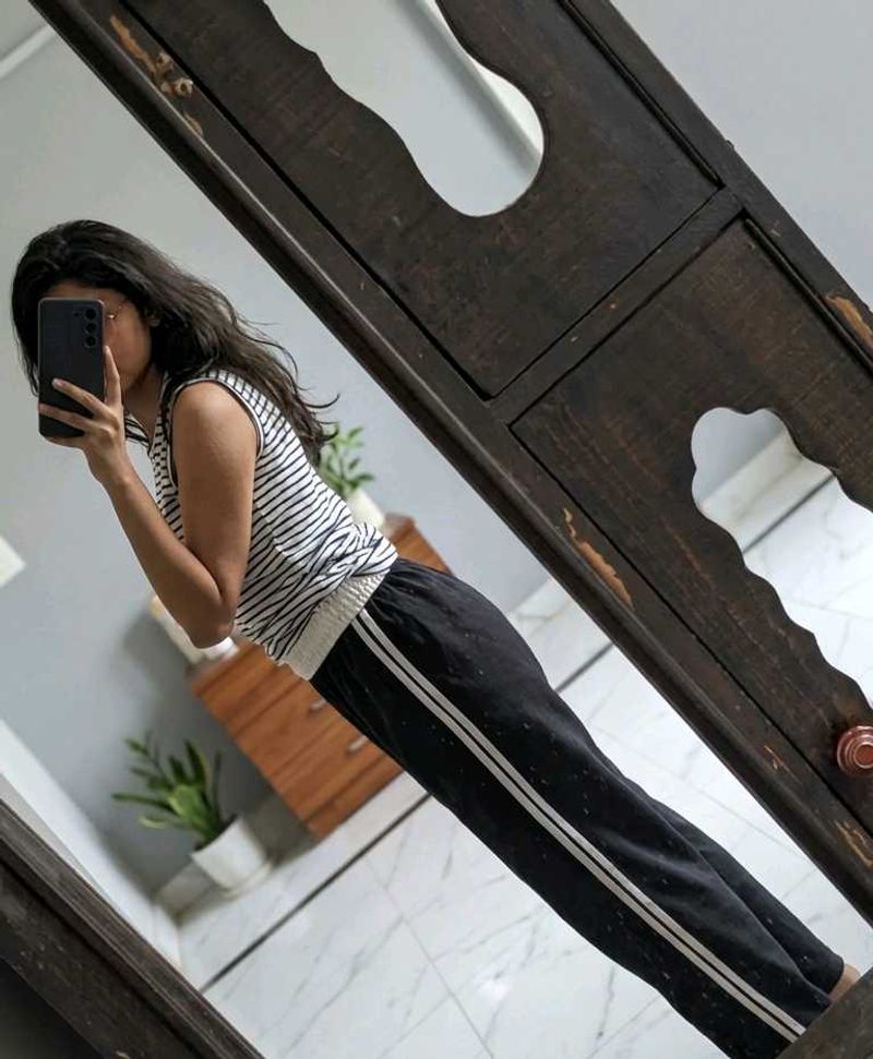 Striped Tank Top &amp; Black Track Pants Set