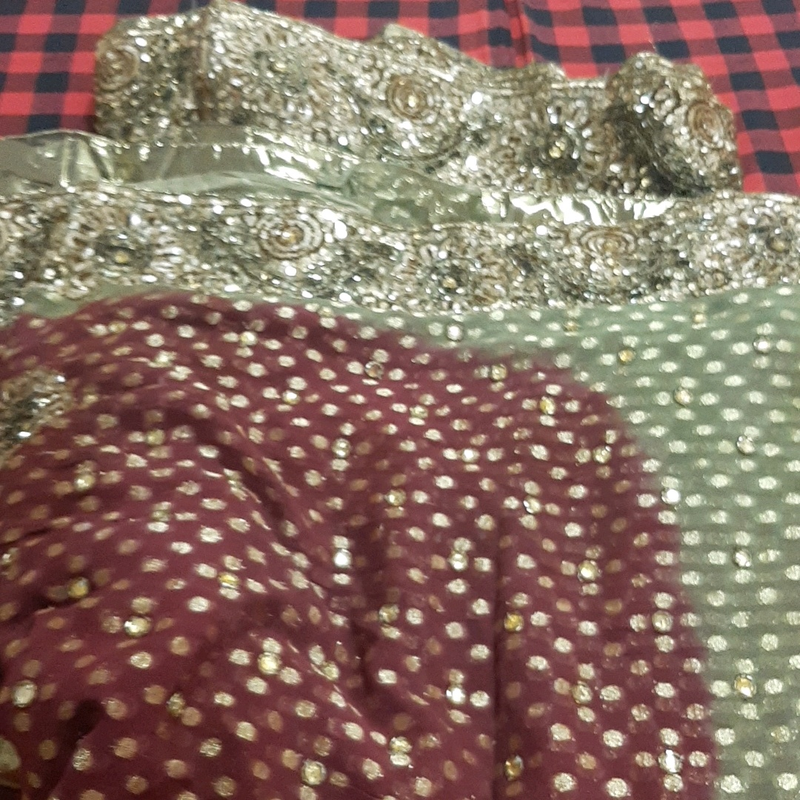 heavily Embroidered Chiffon Brocade saree free gift  with this
