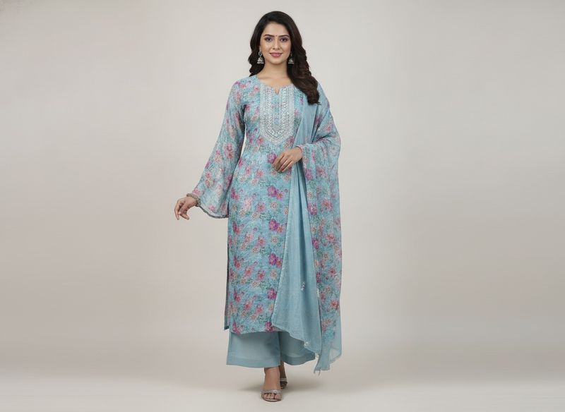 Blue Floral Kurta Set