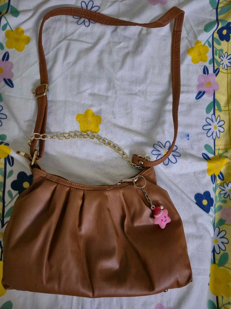 Cute Brown Shoulder Bag with Charm