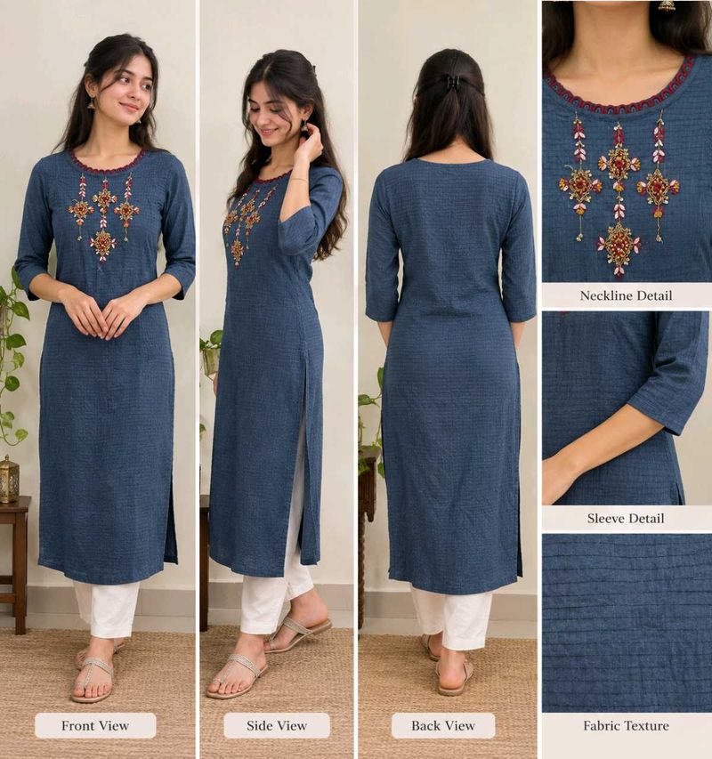 Elegant Embroidered dark gray Kurta