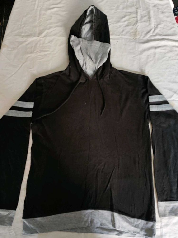 Stylish Black Hoodie with Grey Accents