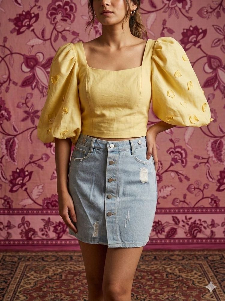 Light Wash Ripped Denim Skirt