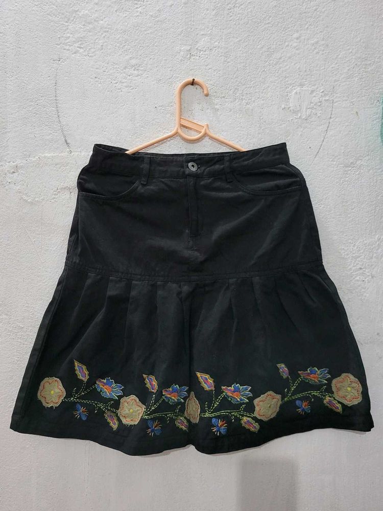 Embroidered Black Mini Skirt