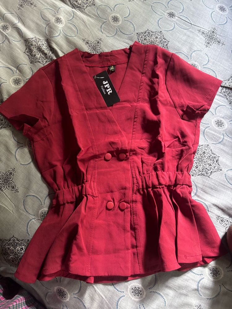 Chic Red Peplum Top