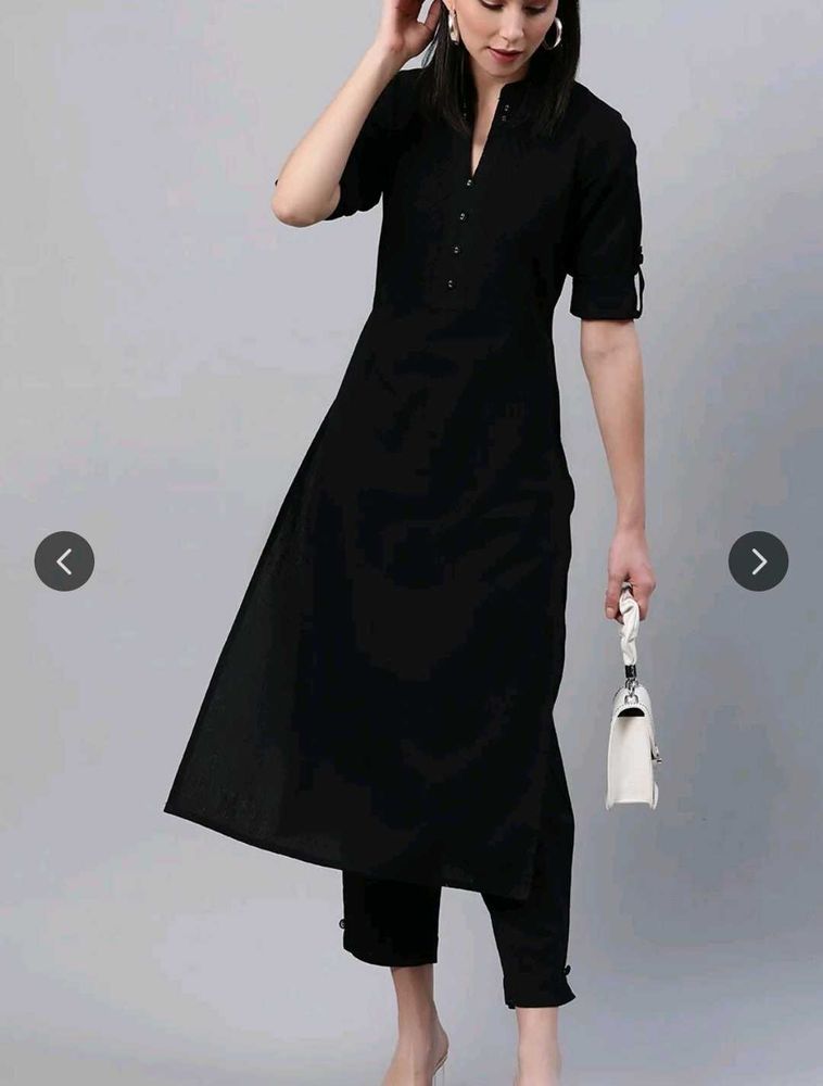 Libas Women Black Cotton Solid Straight Kurta