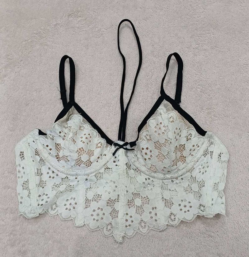 White Lace Bra with Black Straps
