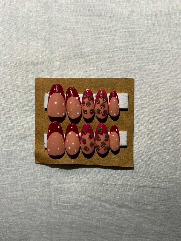 Cute Strawberry Press-On Nails