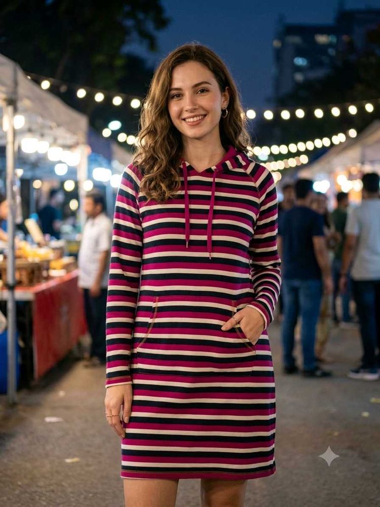 Shyla Striped Hooded Dress Size M