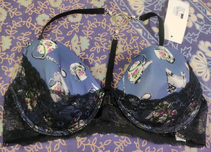 Beautiful Blue Padded Bra With Front Opening