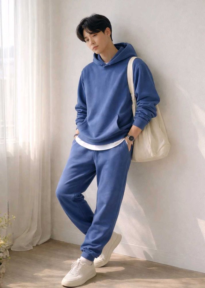 Uniqlo Beige Blue Hoodie &amp; Jogger Set