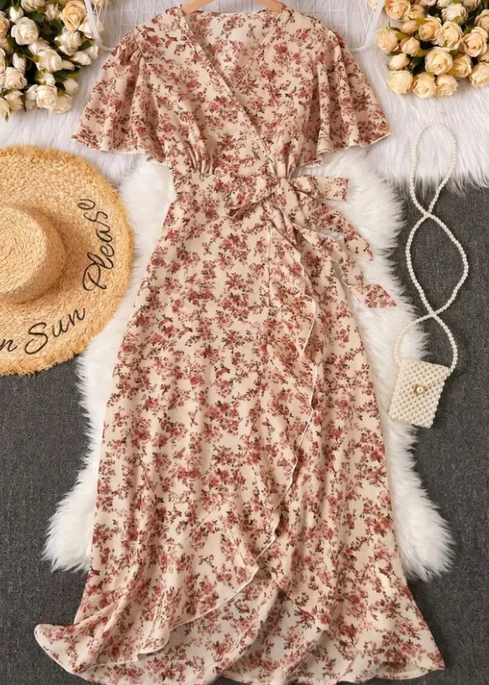 Floral Print Wrap Midi Dress