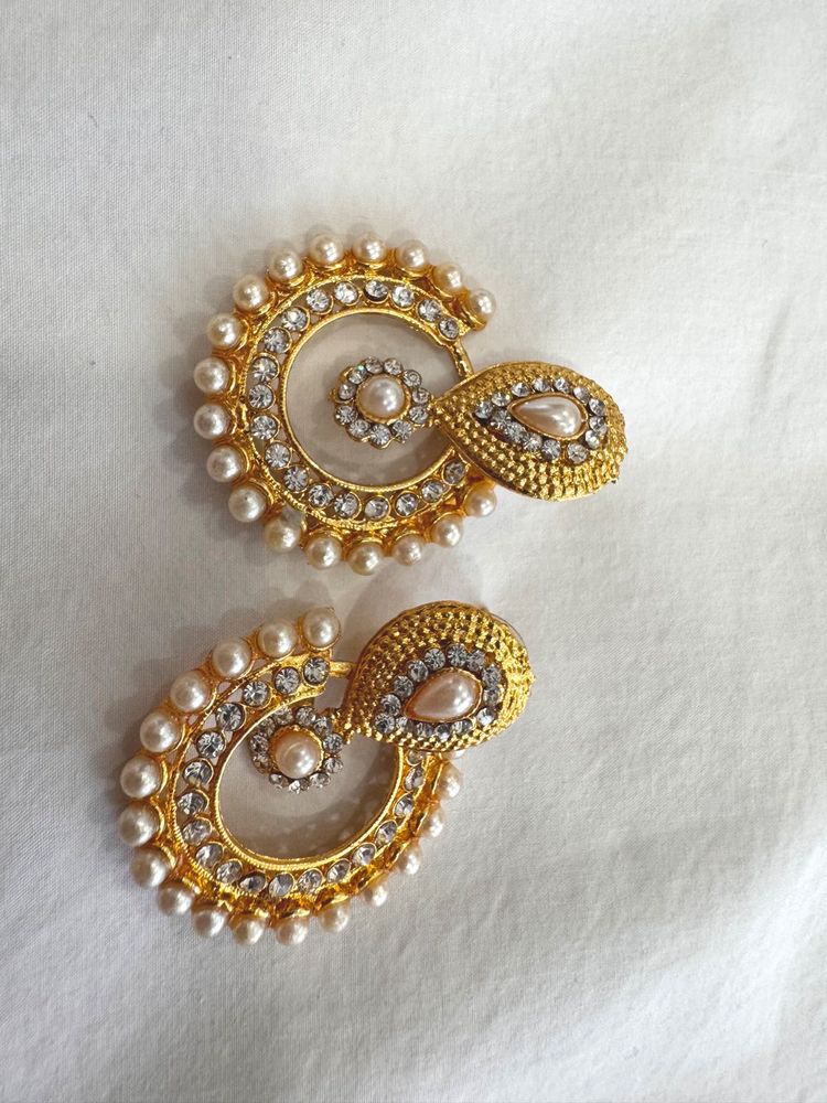 Elegant Gold Pearl &amp; Crystal Earrings ( 3 pieces)