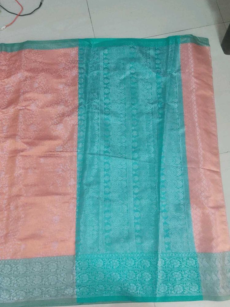 Beautiful Peach &amp; Teal Saree