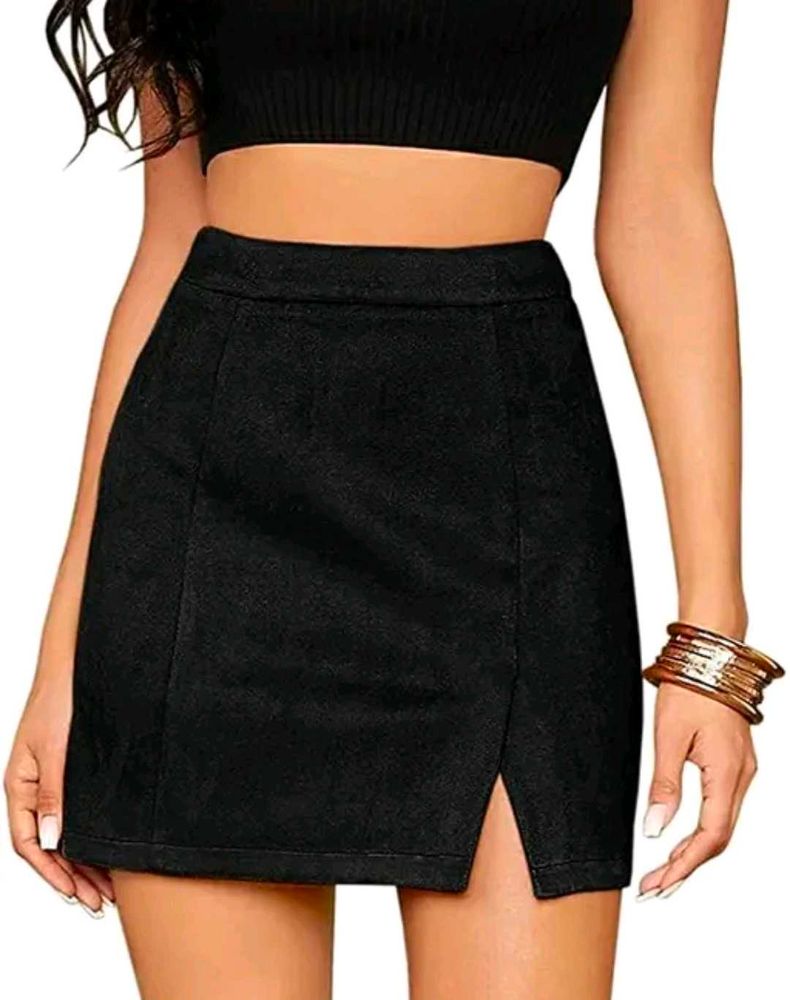 Black Mini Skirt with Slit