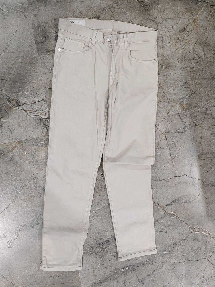 Zara Light Beige Straight Leg Pants